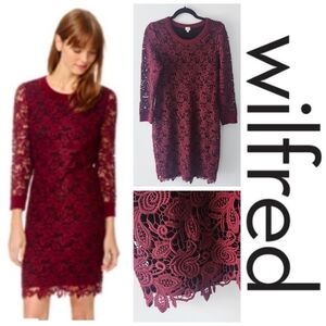Wilfred Lace Dress Size S Burgundy Crochet Lace Overlay Long Sleeve Aritzia